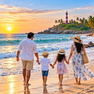 South India beach tour with scenic coastline, golden beaches, palm trees and beautiful ocean views