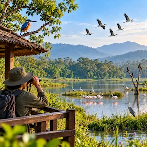 South India bird watching tour with colorful birds in lush forests, wetlands and scenic natural surroundings.