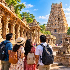 South India heritage tour featuring ancient temples, historic monuments, traditional architecture and cultural landmarks.