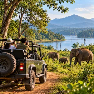 outh India Jeep Safari Tour through lush forests, wildlife habitats and scenic mountain