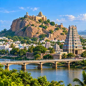 Trichy Tiruchirappalli Tamil Nadu with Rockfort Temple and historic city landscape